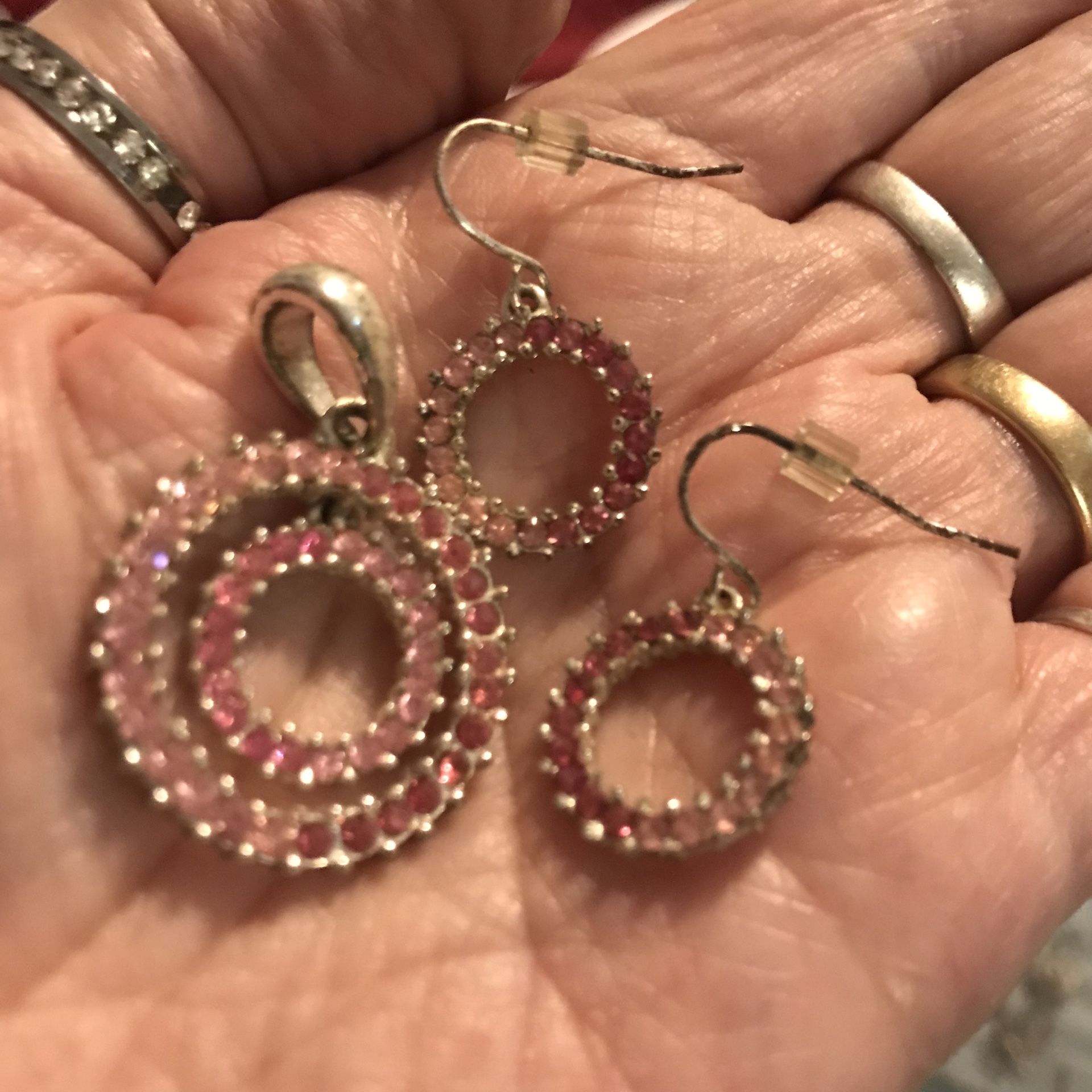 Pink & Silver Earrings & Necklace Charm