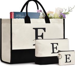 3pcs Canvas Tote Set, Letter E