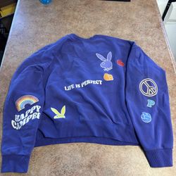 Playboy X Pacsun Sweatshirt Womens Medium Purple Graphic Life is Perfect Crewneck