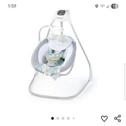Baby Swing Ingenuity SimpleComfort Lightweight Compact 6-Speed Multi-Direction Baby Swing, Vibrations & Nature Sounds, 0-9 Months 6-20 lbs (Everston)