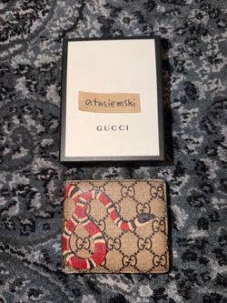 Gucci GG Supreme Snake Bifold Wallet Beige Monogram Cardholder 100% Authentic