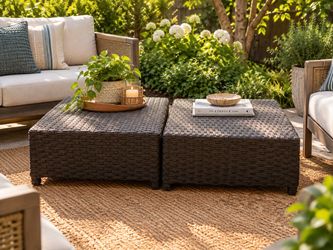 Dark Brown Wicker Outdoor Coffee Tables Set of 2