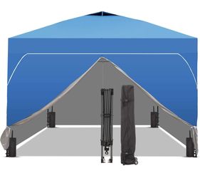 12x12 Pop up Canopy Tent with Sidewalls, Outdoor Commercial Gazebo Shelter Easy Setup Blue