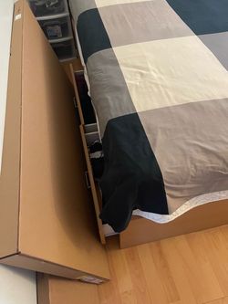 Wood Bed Frame with Storage Drawers and Headboard