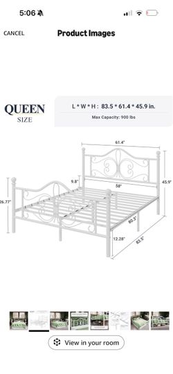 Cute White Metal Queen Bed Frame