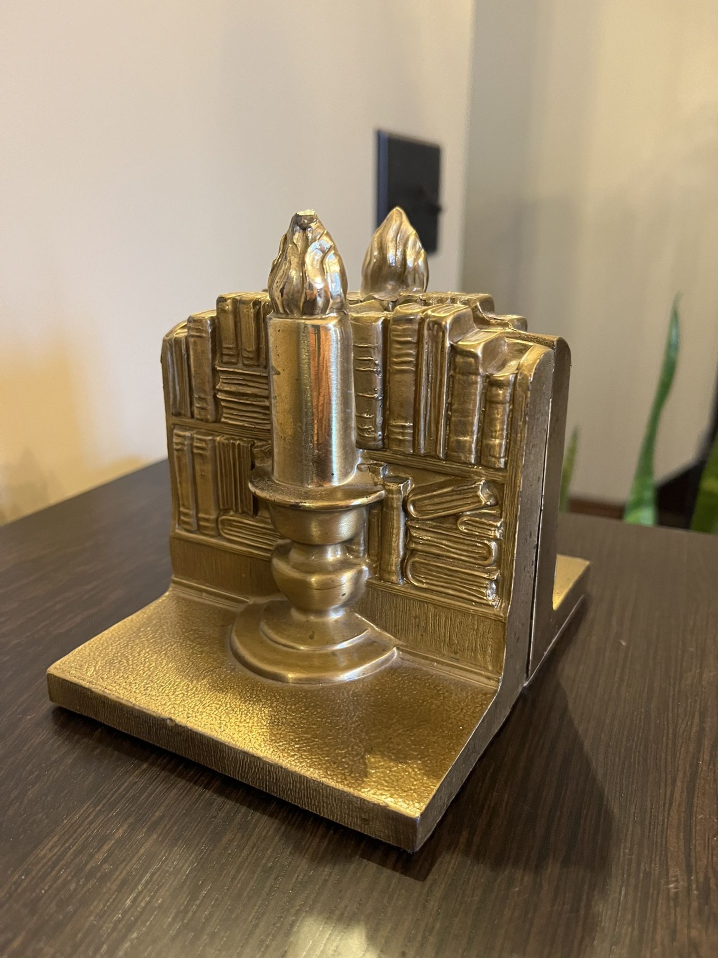 Vintage Ronson Brass Bookends Candle-Stick Stacked Bookshelves