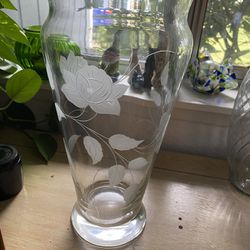 Large/tall Etched Glass Vase.  14 Inches Tall