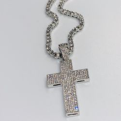22k Stainless Steel Choker Tennis Cross Necklace