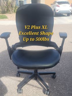 Large Steelcase Leap PLUS Adjustable Chair V2 Vinyl Seat Cloth Mesh Back