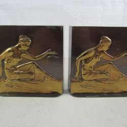 Lady Justice Brass/Bronze Plated Heavy Mid Century Metal Bookends


