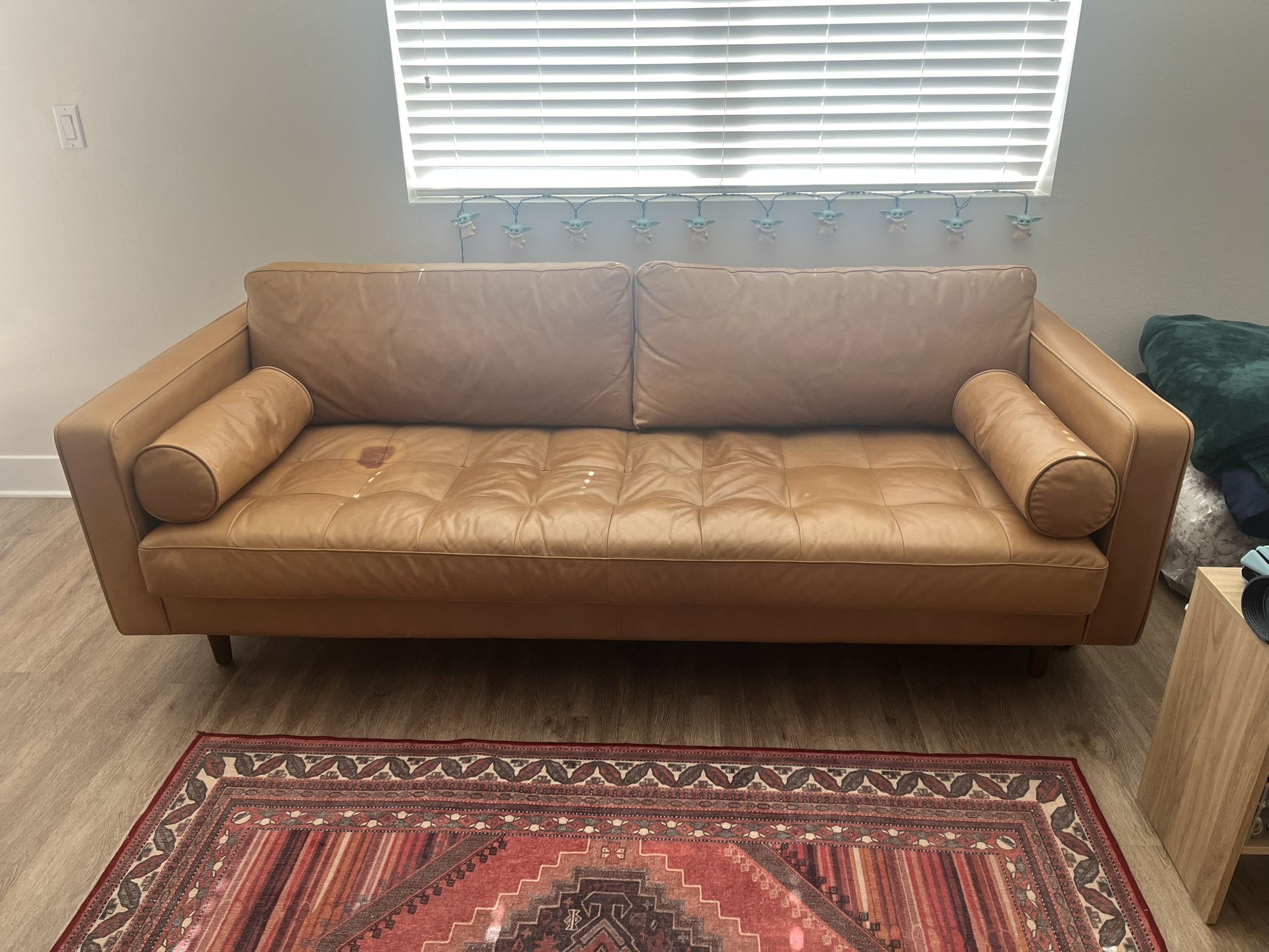 West Elm Dennes 88" Sofa, Charme Leather, Tan, Walnut