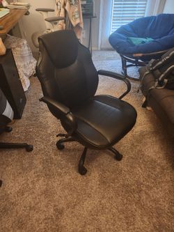Rue 27 Inch Ergonomic Office Chair, Vegan Faux Leather Swivel Seat, Black