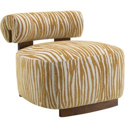 Furniture of America Sebras Modern Chenille 30.3-inch Accent Chair with Zebra-Stripe, Cylindrical Backrest for Living Room, Yellow