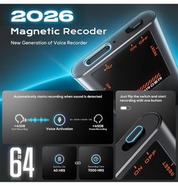 64GB Magnetic Voice Recorder with Playback – Voice Activated