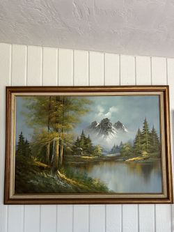 Vintage Mountain Landscape Oil Painting Framed and Signed Artisan Collectible 