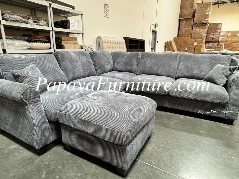 NEW Sectional Couch and Ottoman Set Dark Grey Fabric Modern Designer Ashely Jerome IKEA Style SOFA BIG SALE Furniture Warehouse Discount Many Color