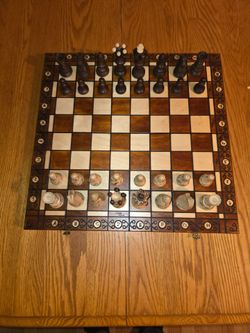 Handcrafted Wooden Chess Set with Carved Board
