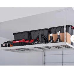 Garage Ceiling Storage White Shelves 