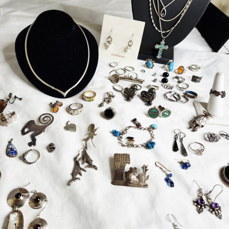 Sterling Jewelry Lot or Individual Vintage Rings, Brooches, Necklaces, Taxco, Native American, More