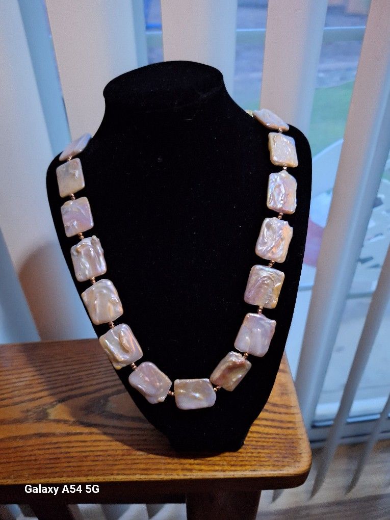 Lavender Cultured Freshwater Pearl& Hematine 18kt Rose Gold Over Silver Necklace