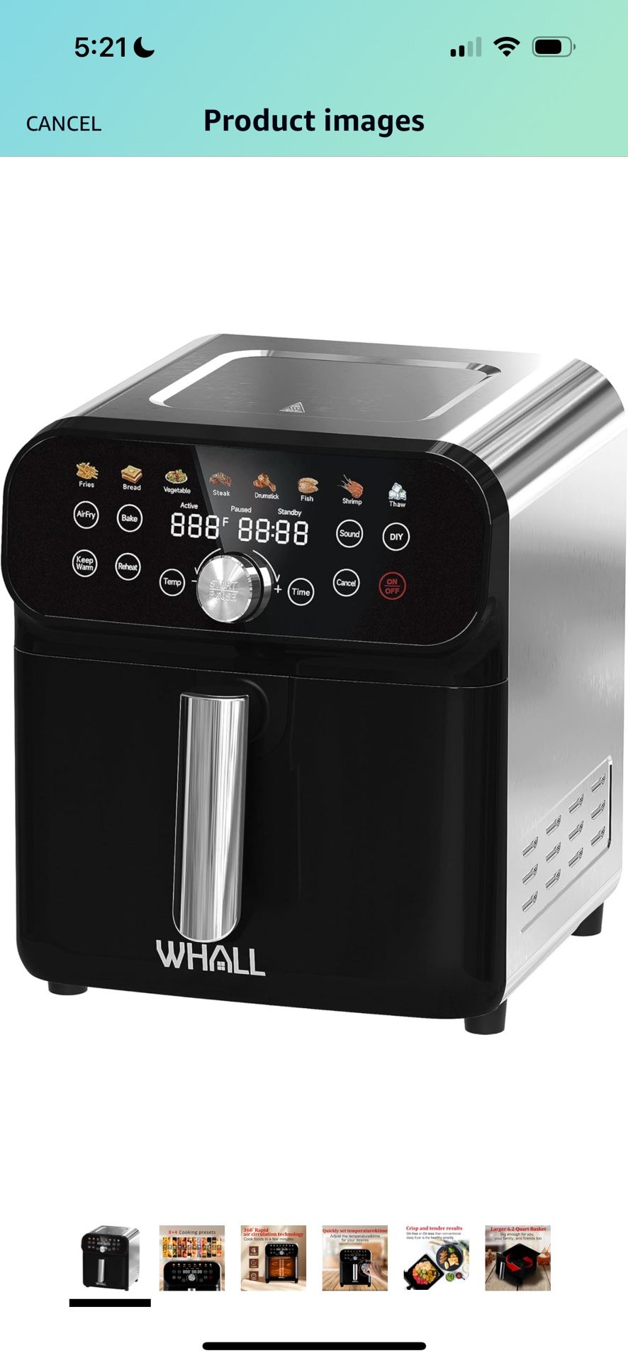 WHALL Air Fryer, 6.2QT Air Fryer Oven