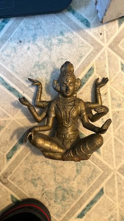 8” Vintage, six-armed, cast metal Hindu or Buddhist goddess statue from India, depicting the deity Vasudhara