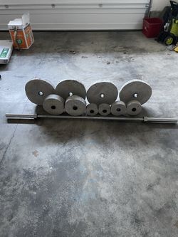 Concrete Weight Plates with Barbell and Clips Included