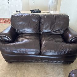 Brown Leather Loveseat and Couch