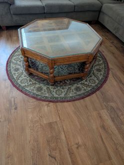 Octagonal Wood Coffee Table with Glass Top