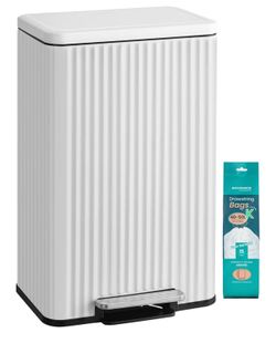 Trash Can, 13 Gallon (50 L) Garbage Can for Kitchen, with Lid, Pedal, and Removable Inner Bucket, Soft Close, Stainless Steel, 15 Trash Bags (Code K) 