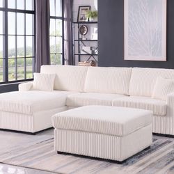 Cozy Corduroy Sectional – now with a FREE  Ottoman!