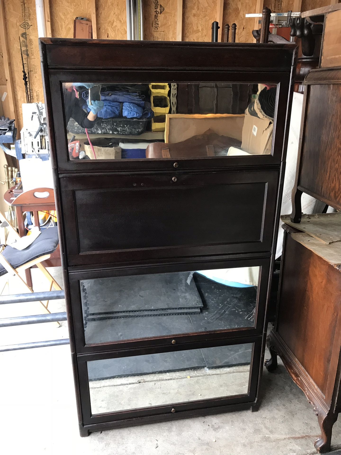 Antique mirror cabinet with desk