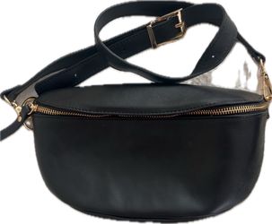 Black Leather Belt Bag with Gold Hardware