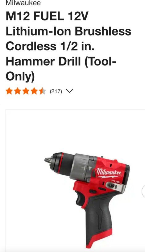 MILWAUKEE M12 BRUSHLESS CORDLESS 1/2" HAMMER DRILL