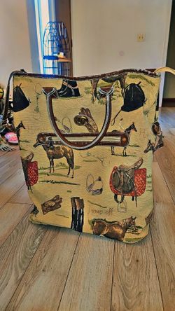 Vintage Oleg Cassini Equestrian Tapestry Tote Bag