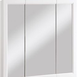 Design House 545293-WHT Assembled Framed Tri-View Surface-Mount Bathroom Medicine Cabinet Mirror, 30" W x 4.75" D x 30" H, White