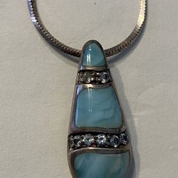 LARIMAR Stone & Diamond Silver Necklace & Earrings Set
