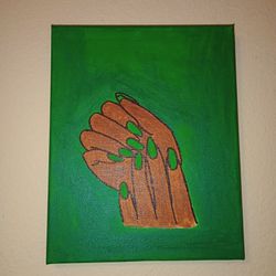 Green Finger Nails Acrylic Painting On Canvas Wall Art 8x10"