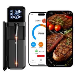 new Smart Wireless Meat Thermometer,Digital Cooking Thermometer with Dual High-Accuracy Sensors,Ceramic Heat-Resistant Probe, Instant Read LCD & App C