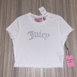 New Juicy Couture Top XL Babydoll Fit Lettuce Edge Ribbed Cotton Rhinestones F21