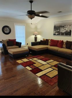 Large Sectional Sofa with Accent Chair and Ottoman