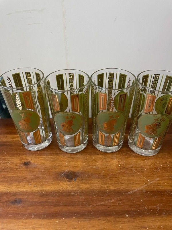 Vintage Mid Century Modern Culver Glass Cocktail Glasses San Diego Set Four