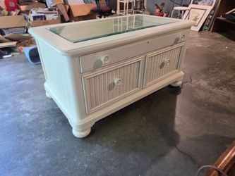 White Coffee Table with Shadow Box Display Top & Storage Drawers