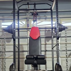 《FREE LOCAL DELIVERY》+ SQUAT RACK + BENCH + OLYMPIC PLATES + BARBELL + EZ CURL BAR