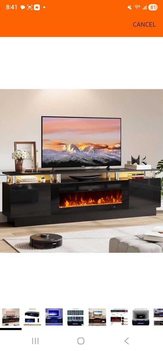 OneBlis 70" TV Stand for Living Room, Modern Entertainment Center & Media Console, Fits TVs up to 80", Storage Cabinet with Shelves, 36" Electric Fire