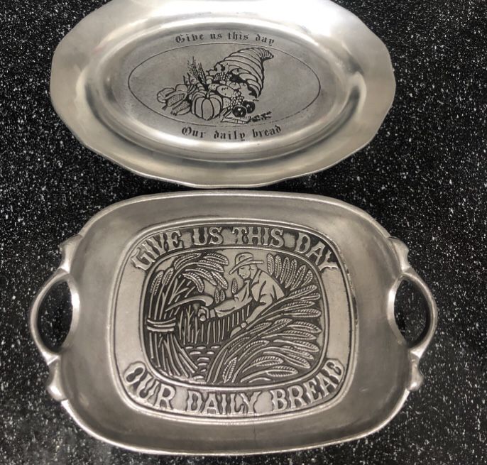 2-Vintage 1-GIVE US THE OLD DAY 1-GUVE US THIS DAY PA PEWTER COLLECTION 1 Large Tray 