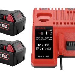 2 Pack 18V 6.5Ah Battery and 18V Battery Charger Compatible with Milwaukee Battery