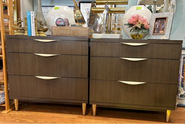 Pair of Rachael Ray Soho Brown 3 Drawer Nightstands with charging port and lamp dimmer switches