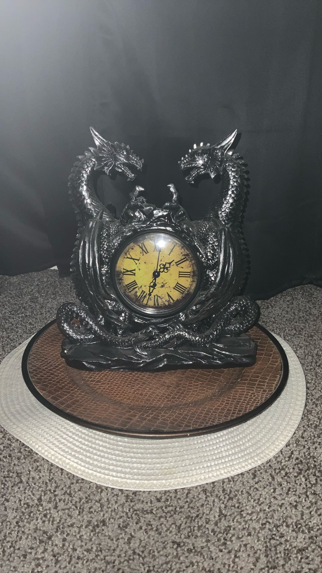 DWK Twin Evil Dragons Antiqued Mantel Clock 11”