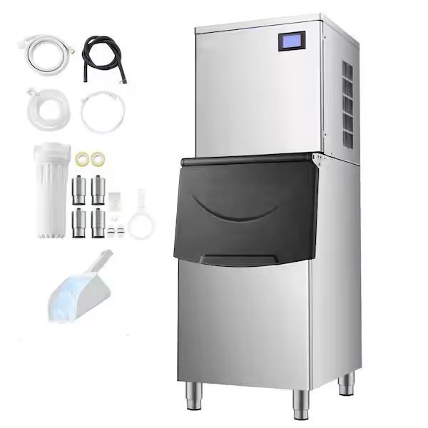 Commercial Ice Machine, 550LBS/24H Stainless Steel Large Ice Machine with 350LBS Storage Bin, Freest